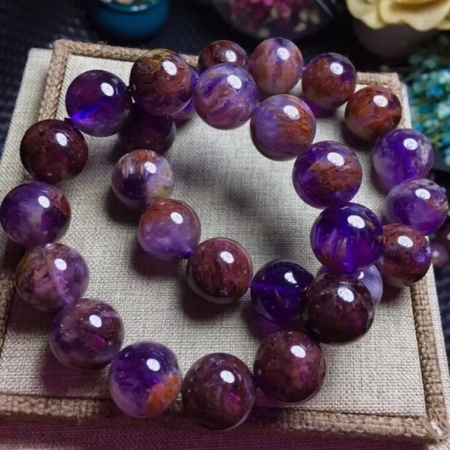 15mm Natural Purple Phantom Gemstone Cacoxenite Round Beads Women Bracelet AAAA