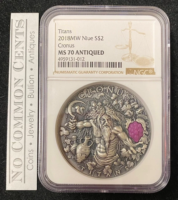 2018 Niue Greek Titans Cronus 2 oz .999 Silver Antiqued Coin NGC MS 70
