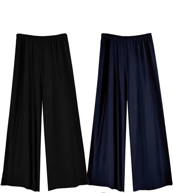 Womens Stretch Lycra Wide Smart Palazzo Pants Trousers Black Navy Plus Size