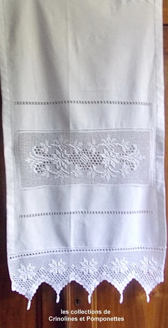 Rideau Brise-bise Brodé Main Et Crochet Artisanal Blanc 50x110 Cm - Coton, Prêt à Poser, France