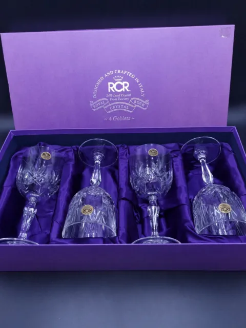 Royal Crystal Rock (RCR) 4 Goblets-New with Box
