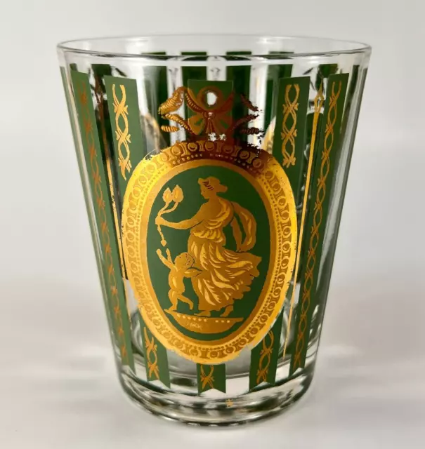 Cera Cora Athena Cupid Old Fashioned Whiskey Glass VTG 1950's 22k Gold