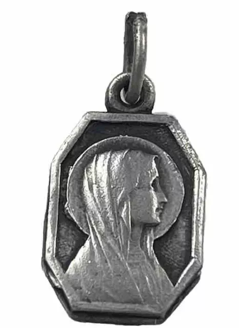VINTAGE CATHOLIC OUR Lady Lourdes Silver Tone Petite Religious Medal ...