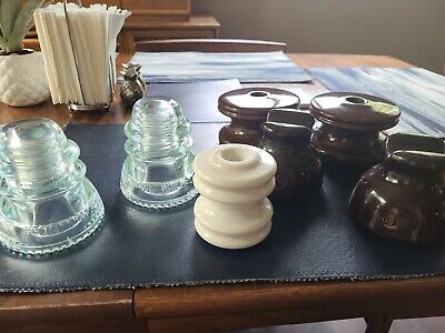 Lot Of 7 Porcelain and Glass Insulators - Hemingray, SBT and unmarked great shap