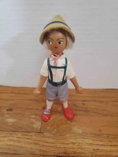 Vintage Polish Wooden Wood Peg Doll 7 1/2" Made in Poland