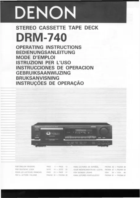 Bedienungsanleitung-Operating Instructions pour Denon DRM-740