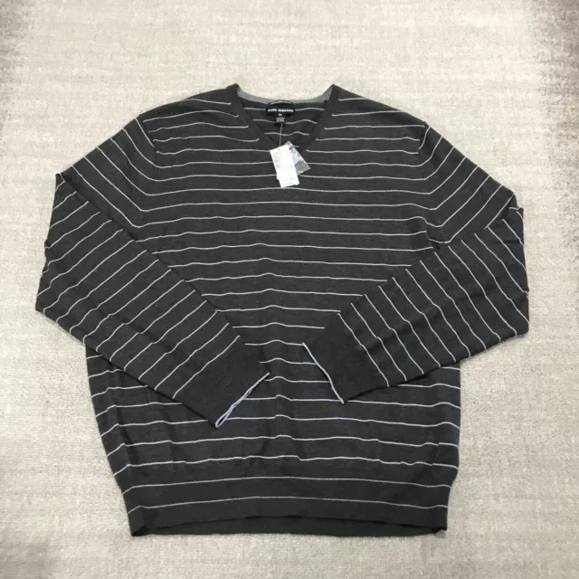 New Club Monaco Sweater Mens 2XL XXL Wool Peter Stripe V Neck Pullover Casual