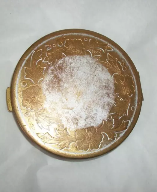 Vintage Gold & Silver tone Metal Round Compact , 5th Avenue