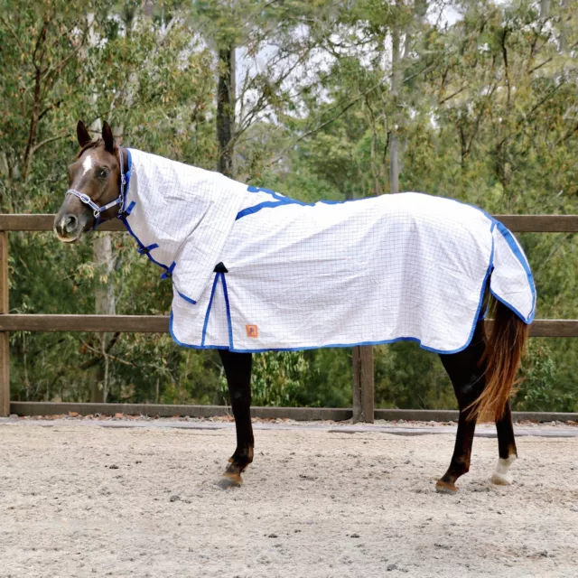 Capriole Ripstop Cotton Rose & R.Blue Check Summer Horse Combo Rug