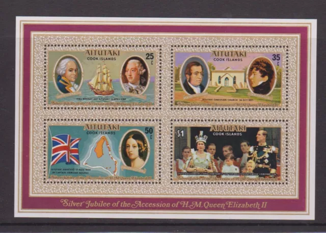 QEII 1977 Silver Jubilee MNH Stamp Miniature Sheet AITUTAKI COOK ISLANDS