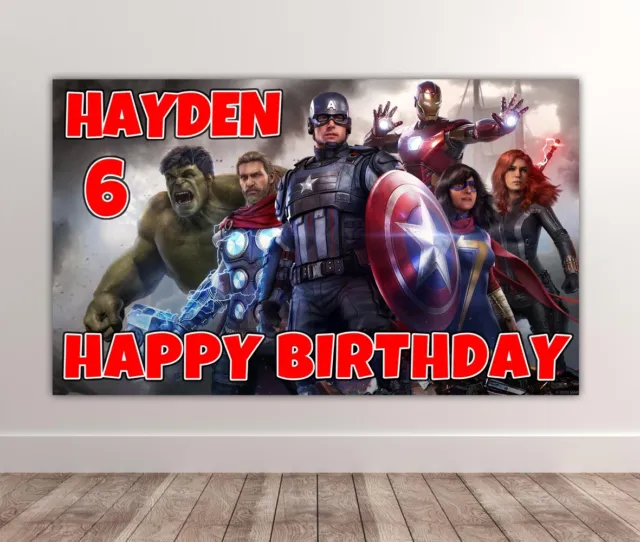 MARVEL AVENGERS Personalised Birthday Backdrop - Marvel Avengers Birthday Banner