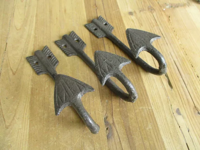 3 Cast Iron Arrow Hooks Feather Wall Mount Rustic Coat Hall Tree Hat Hardware 3