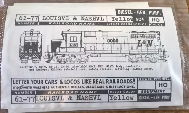 Walther’s HO Scale Decal kit 61-77 LOUISVILLE & NASHVILLE diesel sticker set