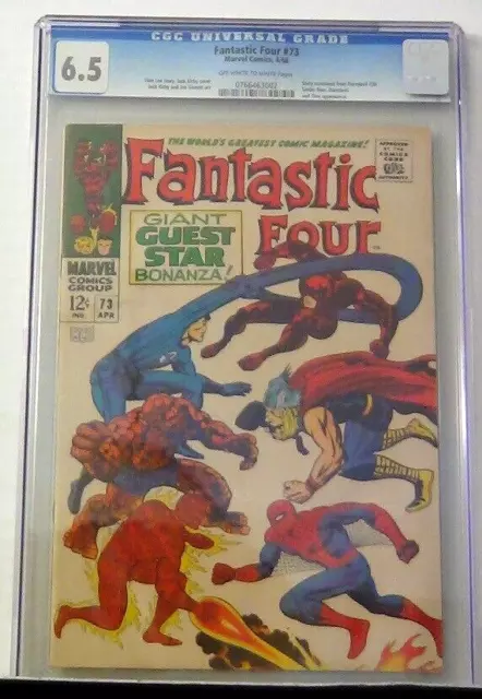 FANTASTIC FOUR #73 CGC 6.5 Fine+, ow/w pgs, Spider Man, Daredevil, Thor, Kirby