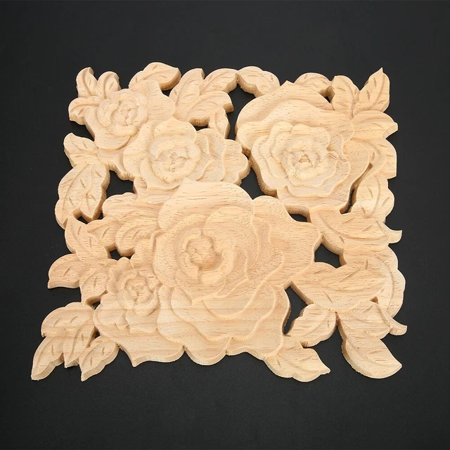 20x20cm Shape Wood Carved Applique Decoration Accessory For Home Furni US
