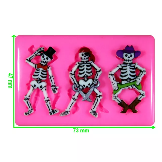 Fancy Dress Skeletons Cowboy Pirate Tophat Silicone Mould by Fairie Blessings