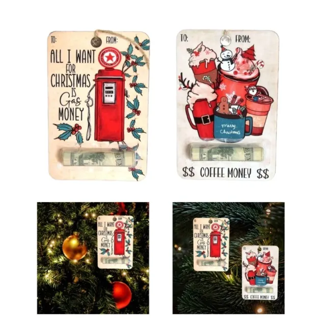 Wood Christmas Money Holder Festive Money Clip Ornament Wallet Pendant Decor