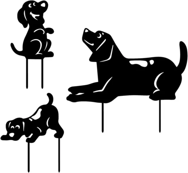 3Pcs Animal Silhouette Stake,Dog Silhouette Statue Yard Art Garden Dog Statues