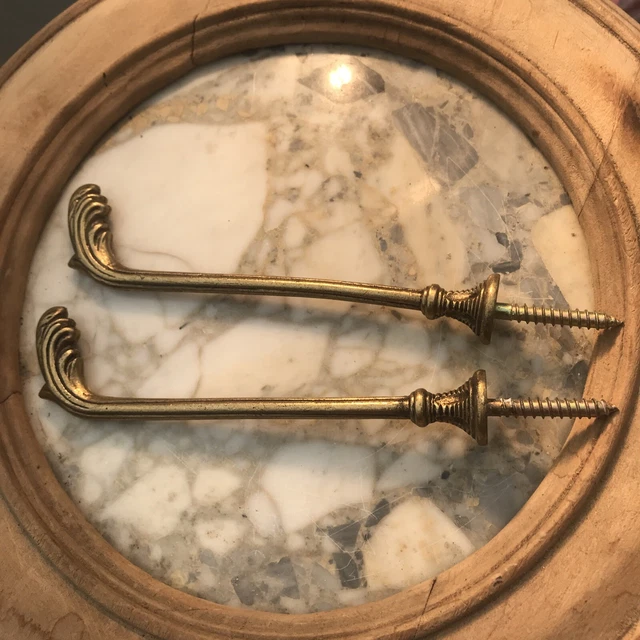 Vintage PAIR French Antique Brass Drapery Curtain Holdback Towel Hook Victorian