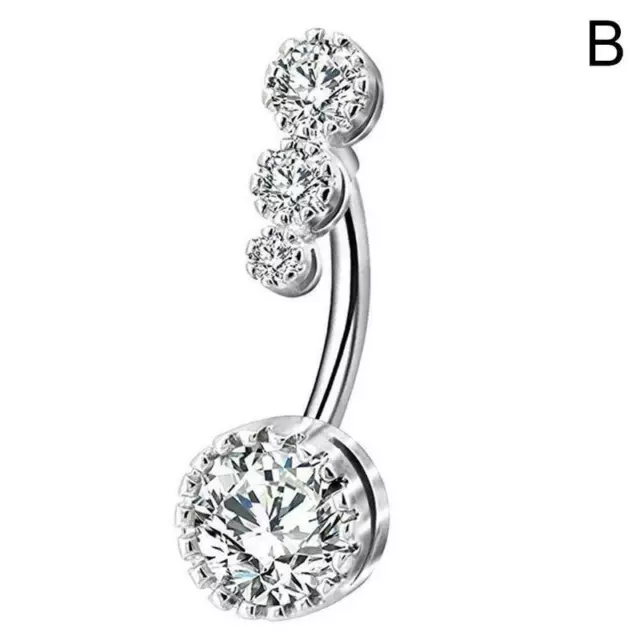 Silver Navel Belly Button Rings Bar Crystal Flower Dangle Piercing Body New D B3