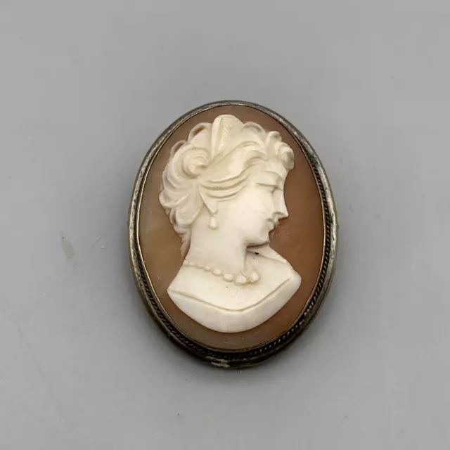 Antique Victorian Cameo Pendant Brooch Hand Carved Shell On Carnelian 800 Silver