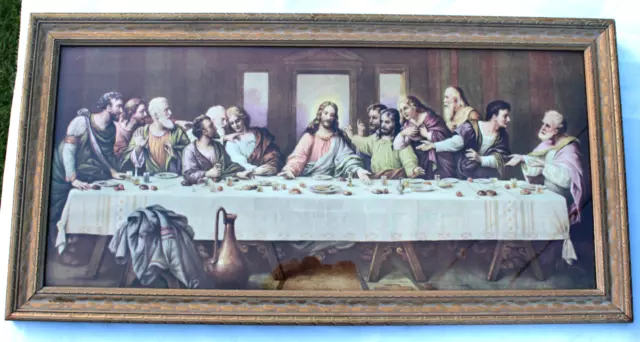 JESUS THE LAST Supper Framed Art Print Wall Hanging Gold Frame With ...