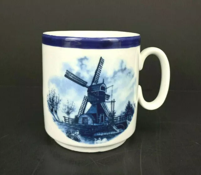Vintage Delft 1984 Blue Holland Hand-Decorated Windmill Design Coffee Cup Mug!