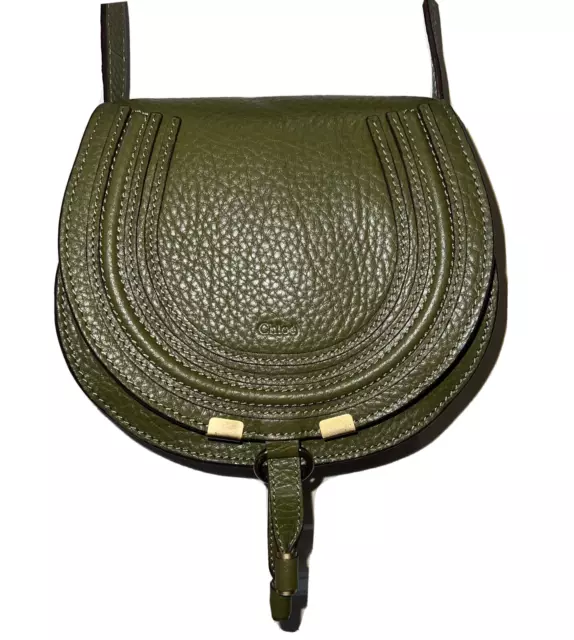 Chloé Marcie Crossbody Saddle Bag Calfskin Leather Small Green NEW