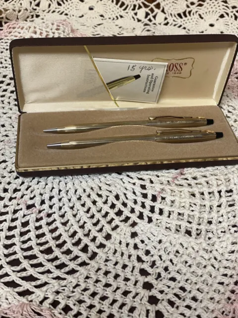 Cross Pen 10K Gold filled Pen & Pencil Set USA With Box Vintage Hard Case