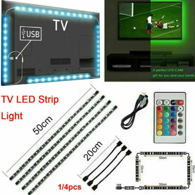 4x LED Backlight TV Hintergrundbeleuchtung USB Lichtstripe Streifen RGB SMD 5050