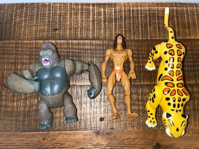 Tarzan Disney 1999 Leopard Attack Sabor Power Pounce & Kerchak Mattel Figure Toy