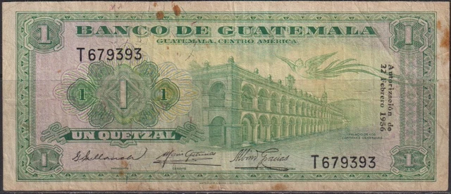 Guatemala; 1 quetzal Palace/Lake Atitlan 1956 Fine