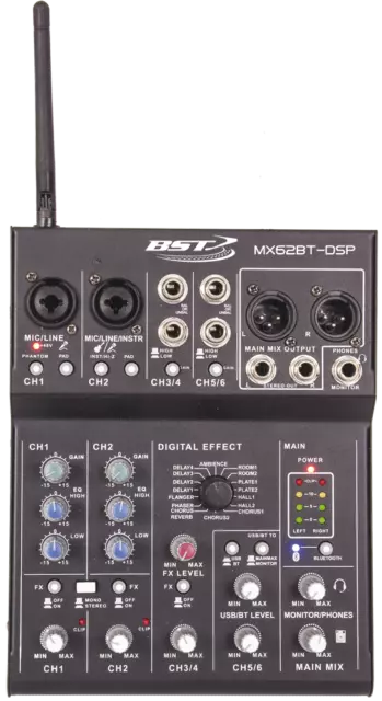 STUDIO-MISCHPULT MX62BT-DSP  6-Kanal USB Soundkarte+ Bluetooth & DSP 16 Effekte