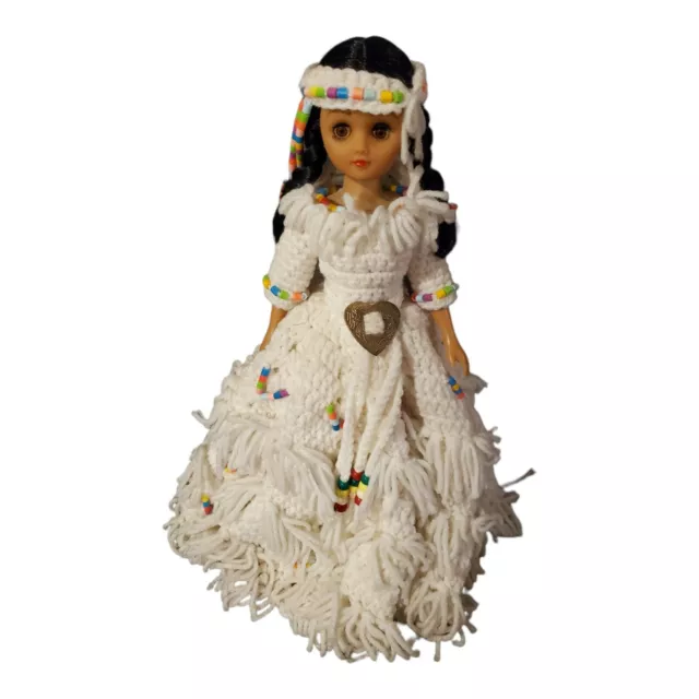 VTG AMERICAN INDIAN Princess Doll. Hand Crochetted Dress And Headband With  Beads $33.00 - PicClick