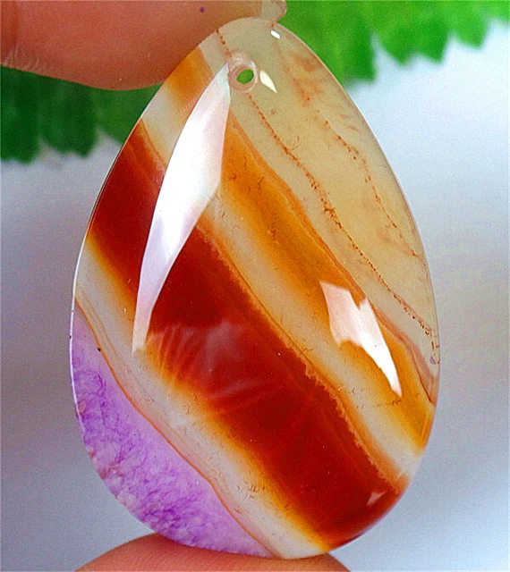 49x34x7mm Purple&Brown Stripes Druzy Geode Agate Teardrop Pendant Bead BQ66449