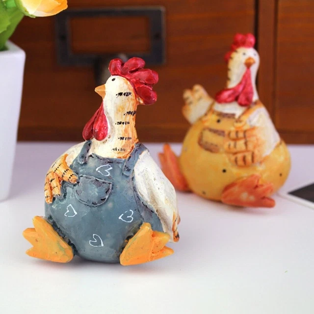 Cute Chicken Couple Garden Rooster Hens Figurines Ornament Miniature Sculpture 2