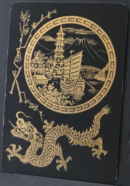 Playing Cards Single Card Old Antique Wide LACQUER Chinese DRAGON JUNK BOAT Art