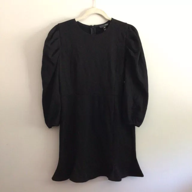 Aqua Women Sz L Black Cotton Blend Puff Sleeve Flounce Hem Sheath Dress Nwt