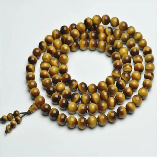 8mm tiger's-eye 108 Buddha Beads Bracelet Buddhism energy MONK Healing Bless