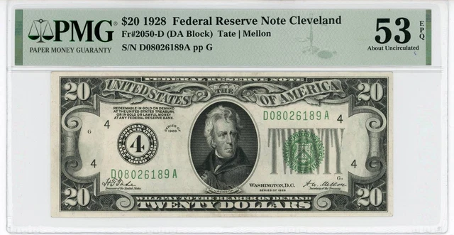 NobleSpirit No Reserve US Fr 2050-D 1928 $20 Federal Reserve Note PMG 53