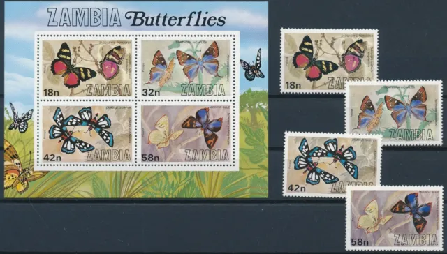 [PRO1108] Zambia 1980 Butterflies good set very fine MNH stamps + sheet