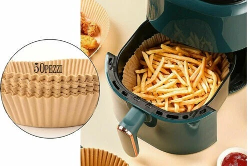 50 pz Friggitrice ad Aria Carta Monouso Fodera Antiaderente da Forno 16x4.5 cm