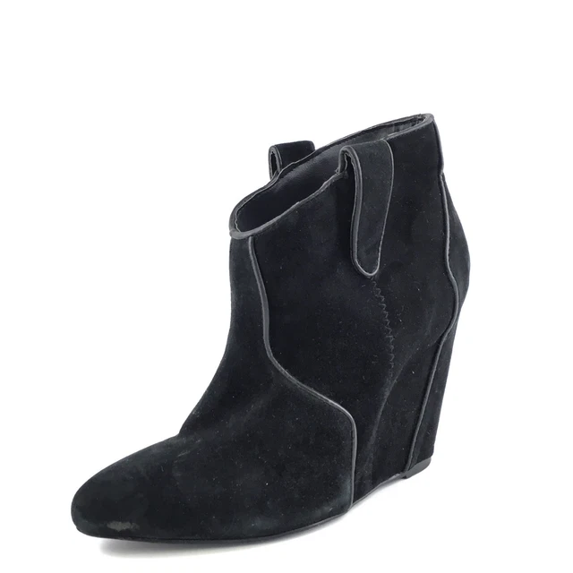 Steve Madden Sami Black Suede Wedge Pointy Toe Ankle Boots Womens Size 6 M*