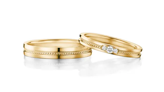 Alliance de couple en or jaune massif 18 carats avec diamant naturel 0,06...