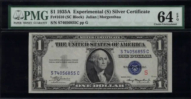 1935A $1 Silver Certificate FR-1610 "S" Experimental - PMG 64 EPQ Uncirculated