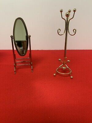 Dollhouse/ Minature Brass Oval Mirror And Brass Coat/ Hat Rack