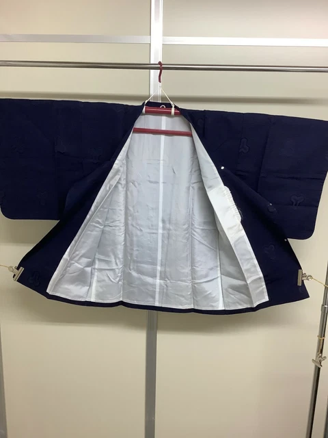 Japanese Vintage Kimono MICHIYUKI COAT Navyblue embroidery Height 33.46inch used 11