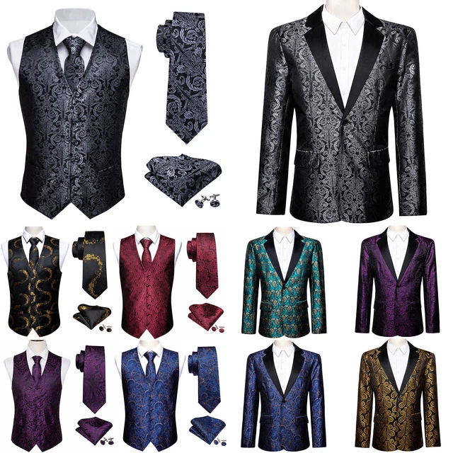 Cappotto blazer Barry Wang da uomo seta jacquard abito da uomo matrimonio 1 pezzo
