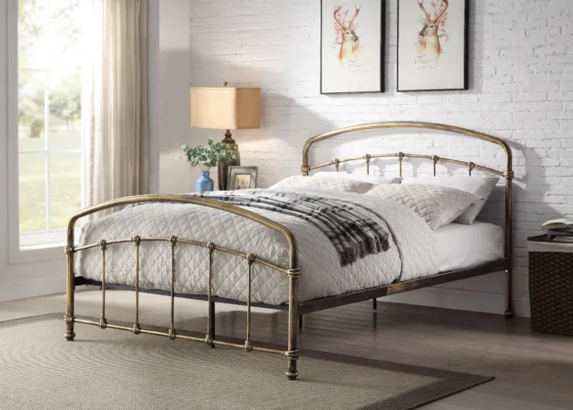 Requiem Luxury Antique Brass Metal Bed Frame Industrial Copper Double King Size