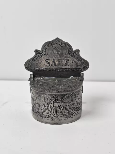 Vtg Ornate Arte Italica Tavola Salt Cellar Tin Shaker Hinged Box Pewter Salz